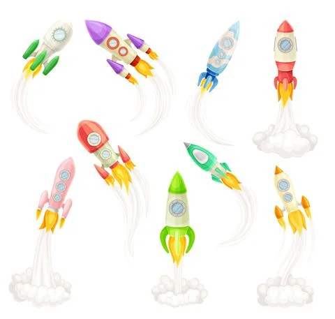 Rocket as Spacecraft with Engine Exhaust Launching and Flying in Space Vector Stock Illustration