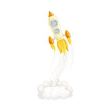 Rocket as Spacecraft with Engine Exhaust Launching in Space Vector Illustration Stock Illustration
