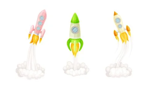 Rocket as Spacecraft with Engine Exhaust Launching and Flying in Space Vector 스톡 일러스트