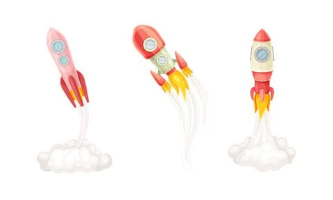 Rocket as Spacecraft with Engine Exhaust Launching and Flying in Space Vector Stock Illustration