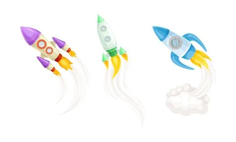 Rocket as Spacecraft with Engine Exhaust Launching and Flying in Space Vector Illustrazione stock