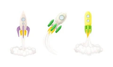 Rocket as Spacecraft with Engine Exhaust Launching and Flying in Space Vector Stock Illustration
