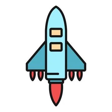 Rocket spacecraft launching adventure flat line icon Stock Illustration
