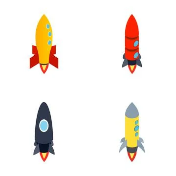 Rocket spacecraft launching with fire vector illustration icons Stock Illustration
