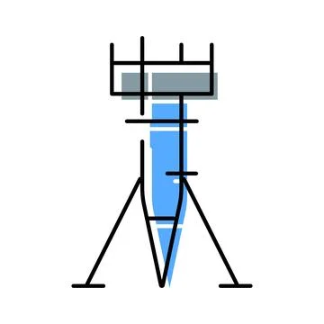 Rocket spacecraft standing on launch pad with service tower Stock Illustration