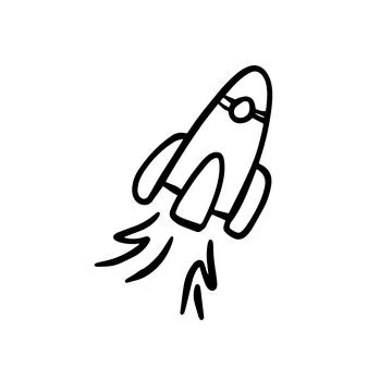 Rocket spaceship doodle vector hand drawn icon. Simple sketch outline. Drawing Stock Illustration