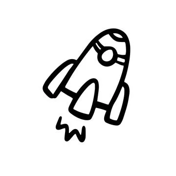 Rocket spaceship doodle vector hand drawn icon. Simple sketch outline. Drawing Stock Illustration