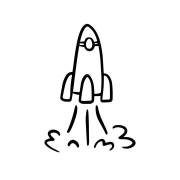 Rocket spaceship doodle vector hand drawn icon. Simple sketch outline. Drawing Stock Illustration