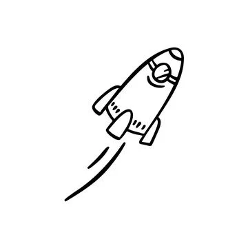 Rocket spaceship doodle vector hand drawn icon. Simple sketch outline. Drawing Stock Illustration