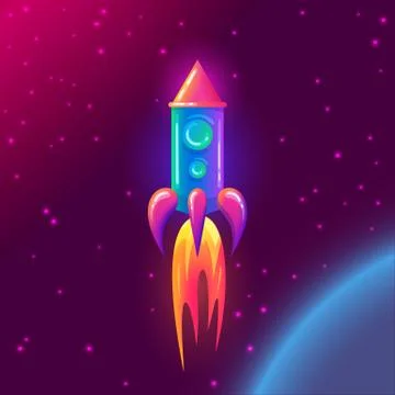 Rocket spaceship flying into the space. Stock-Illustration