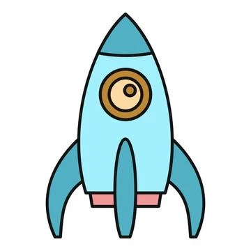 Rocket spaceship launching into space flat icon Stock Illustration