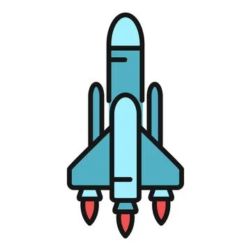 Rocket spaceship launching into space flat icon Stock Illustration