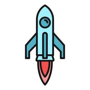 Rocket spaceship launching into space flat icon design Stock Illustration