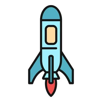 Rocket spaceship launching into space flat icon design Stock Illustration