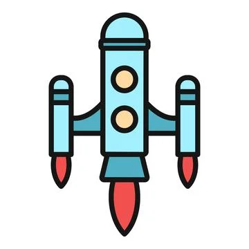 Rocket spaceship launching into space flat icon Stock Illustration