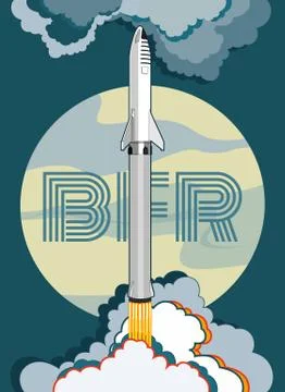 Rocket spaceship launching vector retro style illustration. Vector cartoon sp Stock Illustration