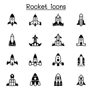 Rocket, spaceship, spacecraft icon set vector illustration graphic design Stock Illustration