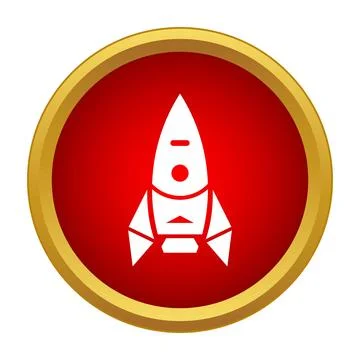 Rocket spaceship symbol on red circle icon Stock Illustration