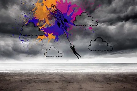 Rocket on splashes over stormy background Stock Illustration