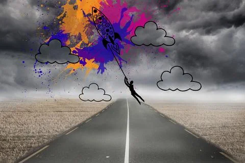Rocket on splashes over street Ilustração Stock