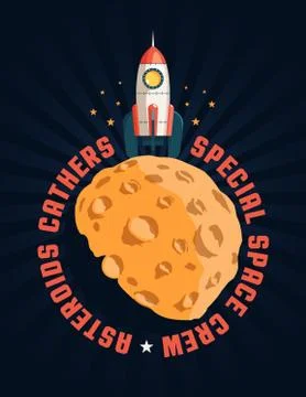 Rocket standing on a planet like a moon Stock Illustration