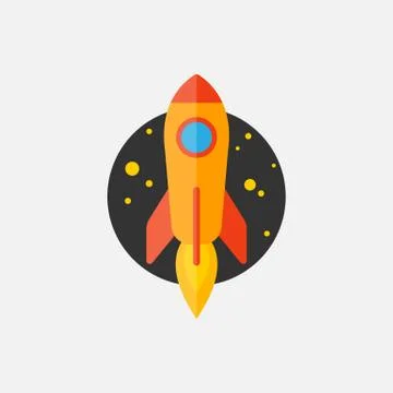 Rocket in the starry sky flat style icon. Vector EPS 10 Stock Illustration