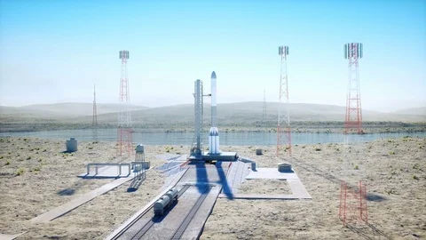Rocket before the start animation. Space launch system. Realistic 4k animation. Stock Footage 84180718