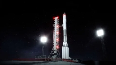Rocket before the start animation. Space launch system. Realistic 4k animation. Stock Footage 84181201