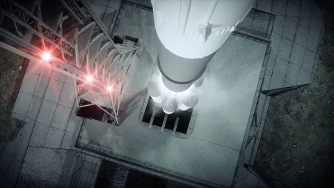 Rocket before the start animation. Space launch system. Realistic 4k animation. Stock Footage 84181606