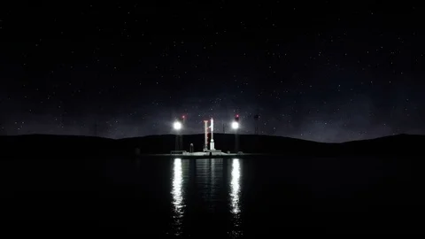 Rocket before the start animation. Space launch system. Realistic 4k animation. Stock Footage 84181708