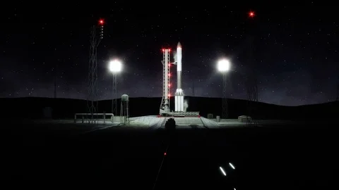 Rocket before the start animation. Space launch system. Realistic 4k animation. Stock Footage 84181898