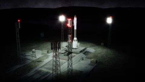 Rocket before the start animation. Space launch system. Realistic 4k animation. Stock Footage 84182098