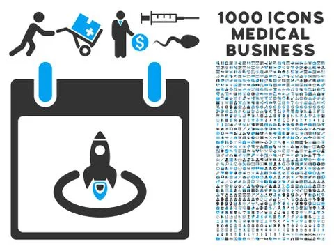 Rocket Start Calendar Day Icon With 1000 Medical Business Symbols Stock Illustration