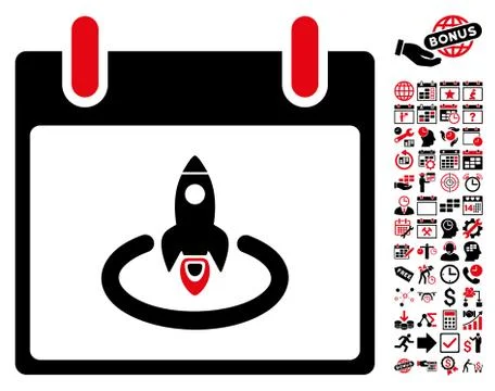 Rocket Start Calendar Page Flat Vector Icon With Bonus Stock Illustration
