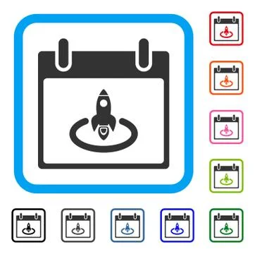 Rocket Start Calendar Page Framed Icon Stock Illustration
