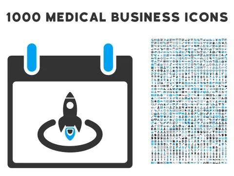 Rocket Start Calendar Page Icon With 1000 Medical Business Symbols Stock Illustration