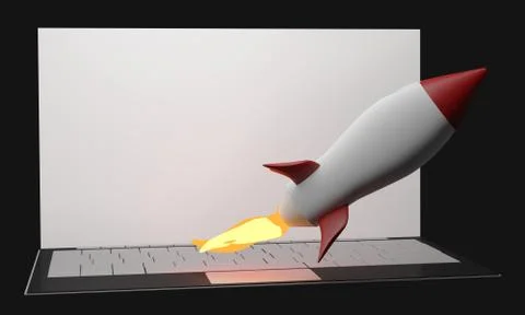 Rocket start computer screen phone tablet computer 3d-illustration 스톡 일러스트