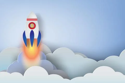 Rocket start up dollar bussiness concept idea,paper art style,vector Illustrazione stock