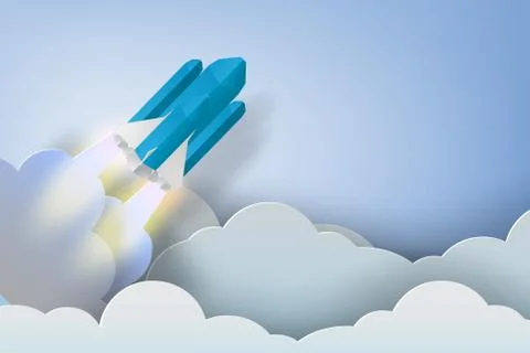 Rocket start up dollar bussiness concept idea,paper art style,vector Illustrazione stock