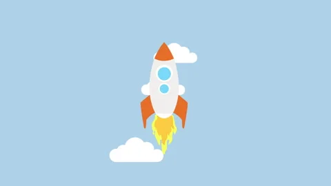 Rocket Start up launch with copy space 2d animation with Alpha Matte Stock Footage 342590172
