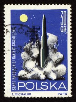 Rocket start on post stamp Stock Photos