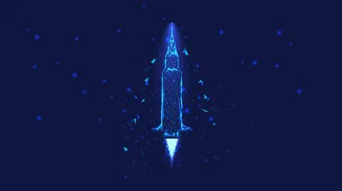 Rocket start. Rocket from triangles and luminous points. Startup concept.  Ba Stock Illustration