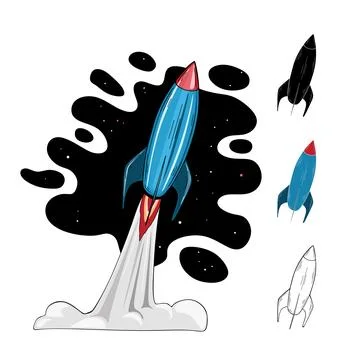 Rocket starting in space, coming soon Stock Illustration