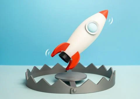 A rocket startup is like bait over a trap. A startup doomed to failure, losin Stock Photos