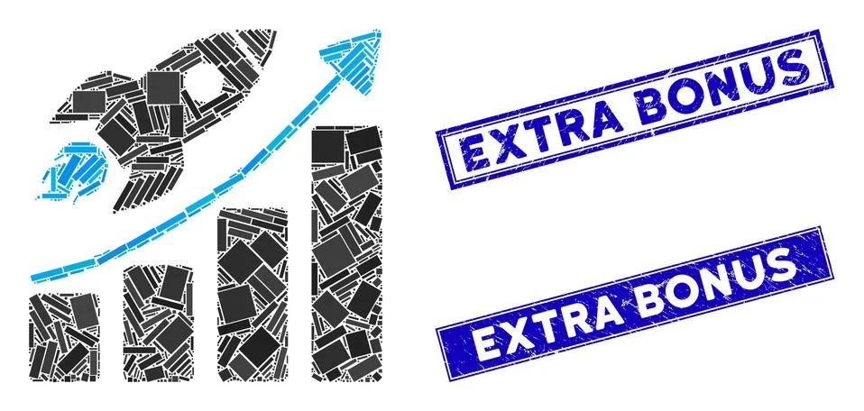Rocket Startup Chart Mosaic and Grunge Rectangle Extra Bonus Seals 스톡 일러스트