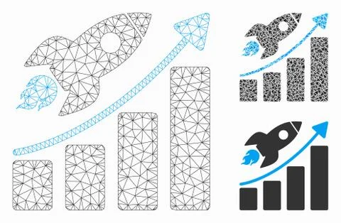 Rocket Startup Chart Vector Mesh Network Model and Triangle Mosaic Icon Stock Illustration