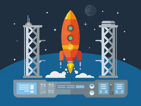 Rocket Startup Flat Desing Concept Stock Illustration