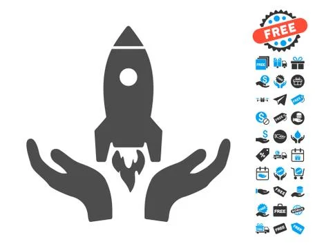 Rocket Startup Flat Icon with free bonus elements Illustrazione stock
