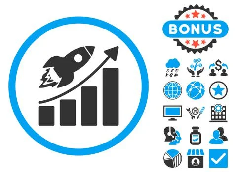 Rocket Startup Graph Flat Vector Icon with Bonus 스톡 일러스트