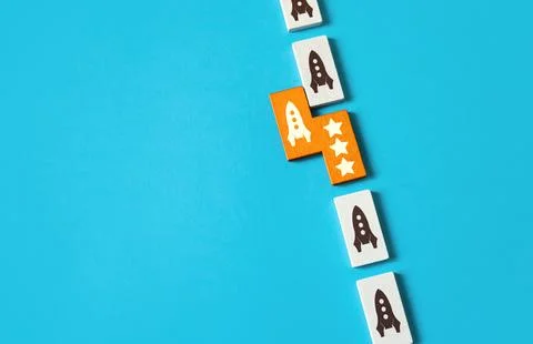 Rocket startup is highly acclaimed and on the way to success. Innovation, b.. Stock Photos